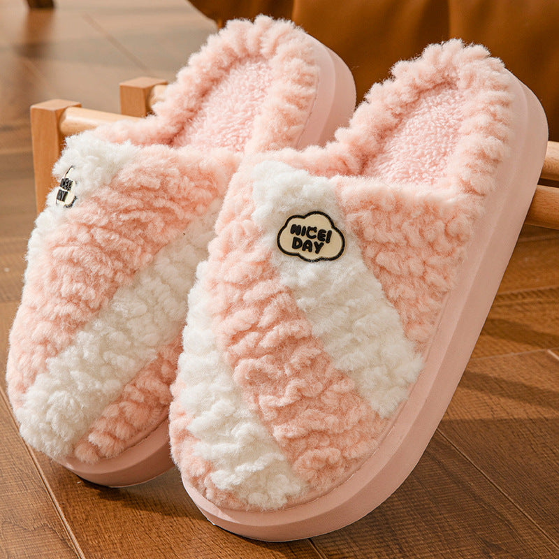 Fashion Color-matching Home Slippers Non-slip Couple House Shoes Winter Warm Floor Bedroom Slipper For Women Men