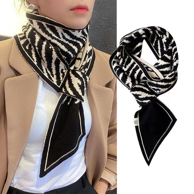 Neck Protection Houndstooth Narrow Scarf Small Long Knitted Small Scarf