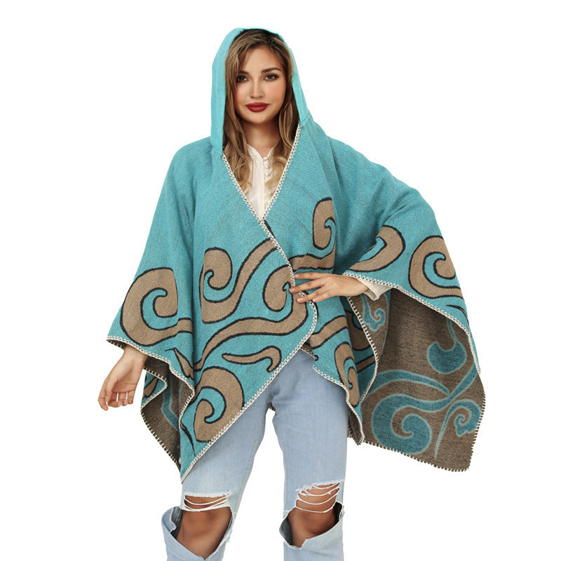 European And American Knitted Cape And Shawl Outer Wear Split Woven Cloak