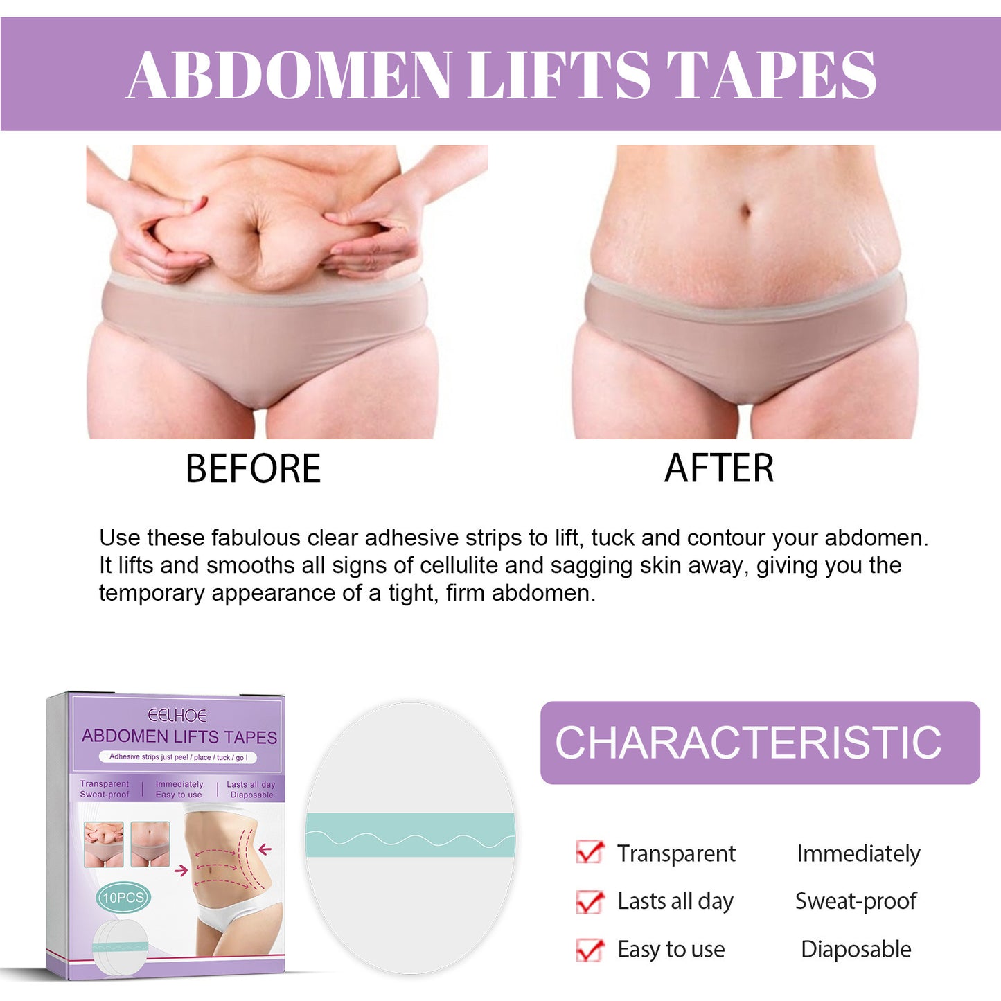 Eelhoe Abdomen Lifting Tapes Belly Pad Anti Wrinkle Remover Skin Care Easy To Use