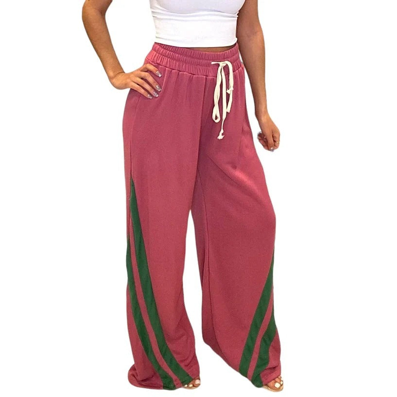 Versatile Contrast Color Diagonal Striped Waist-tight Sweatpants