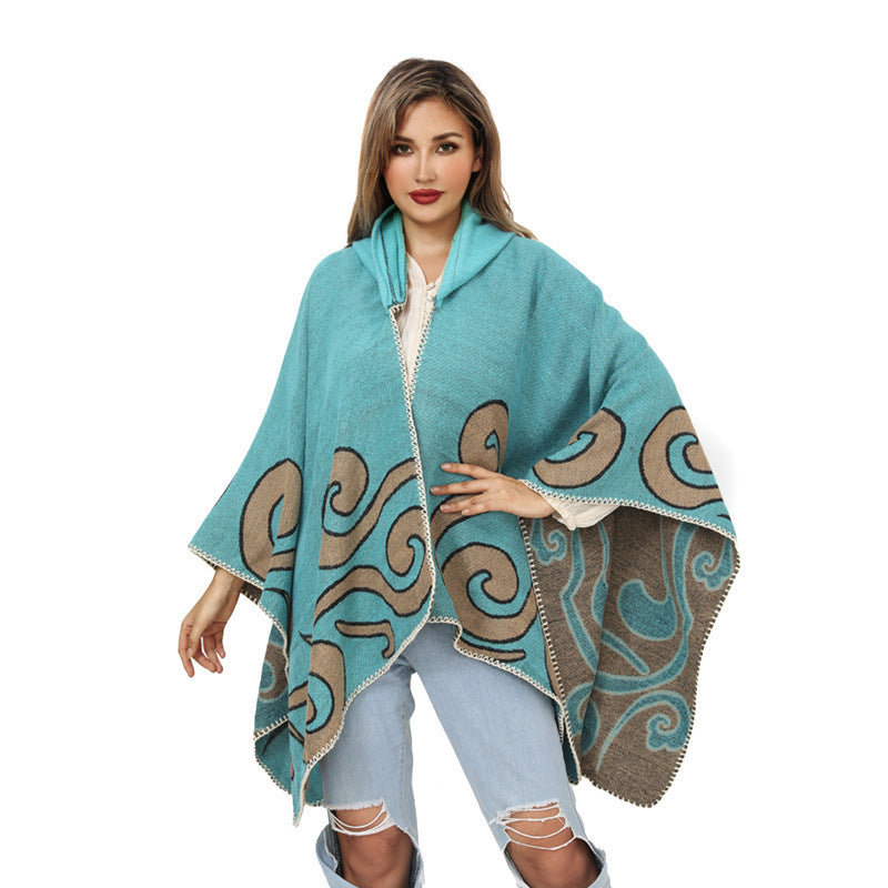 European And American Knitted Cape And Shawl Outer Wear Split Woven Cloak