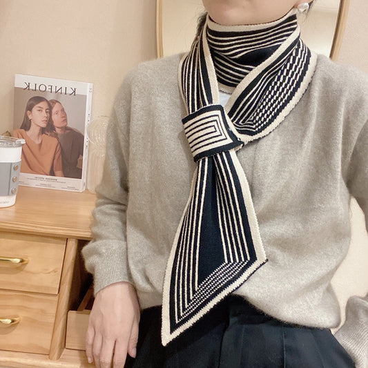 Neck Protection Houndstooth Narrow Scarf Small Long Knitted Small Scarf