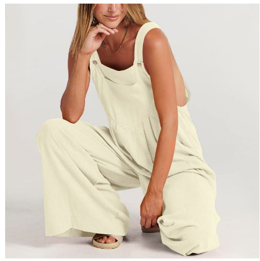 Sling Solid Color Pocket Trousers Jumpsuit