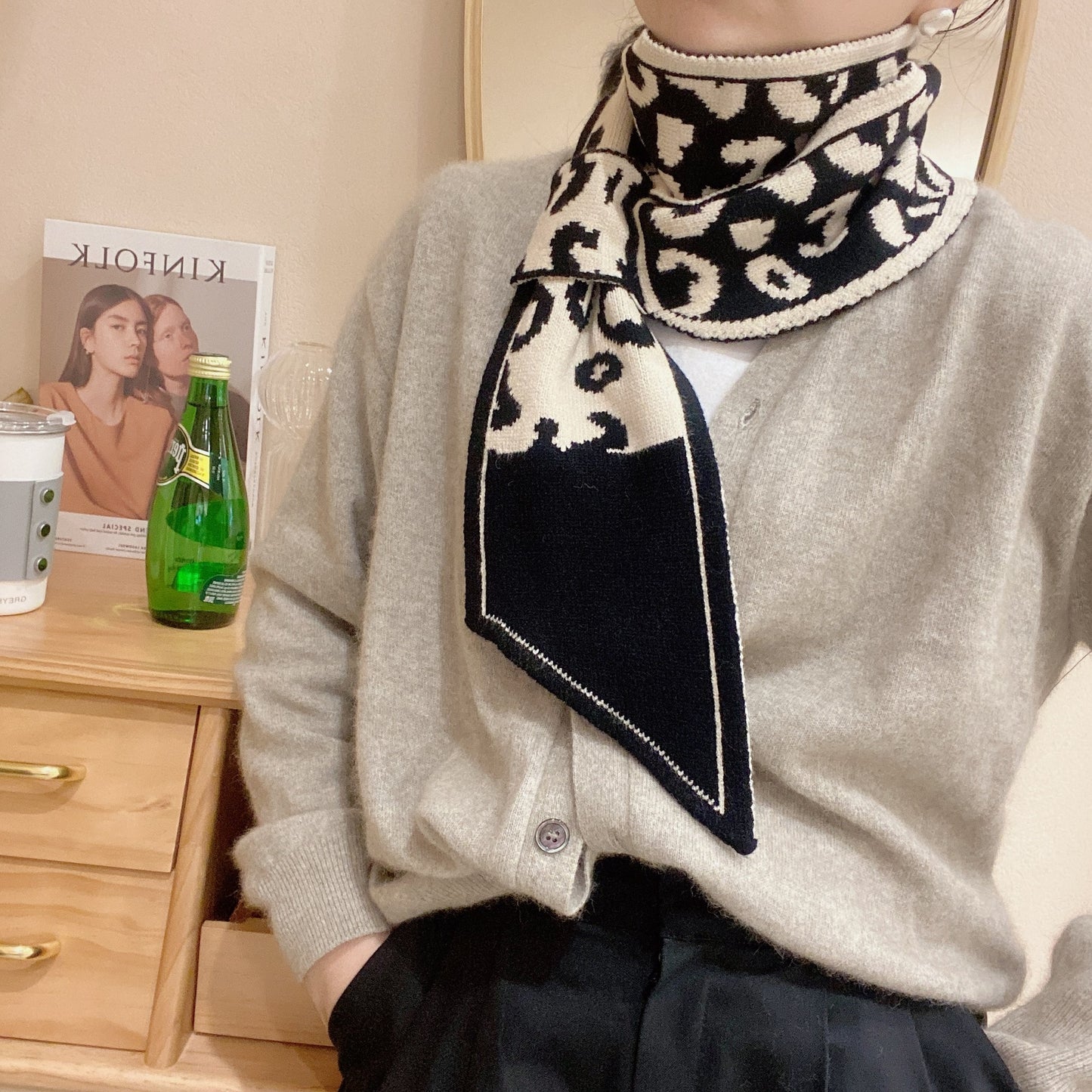 Neck Protection Houndstooth Narrow Scarf Small Long Knitted Small Scarf