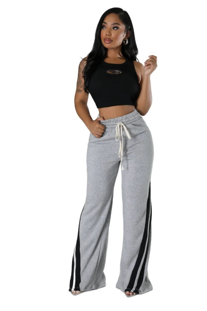 Versatile Contrast Color Diagonal Striped Waist-tight Sweatpants