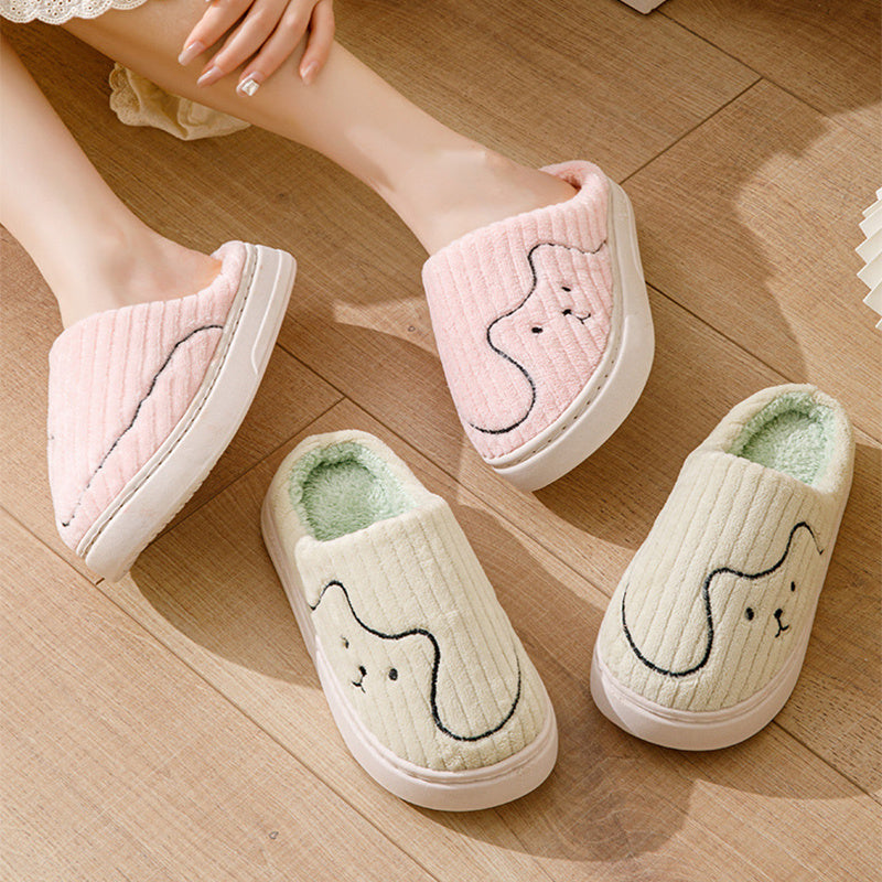 Striped Cat Slippers Indoor Couple Non-slip Floor Bedroom Slipper Winter Warm Plush House Shoes Women Men