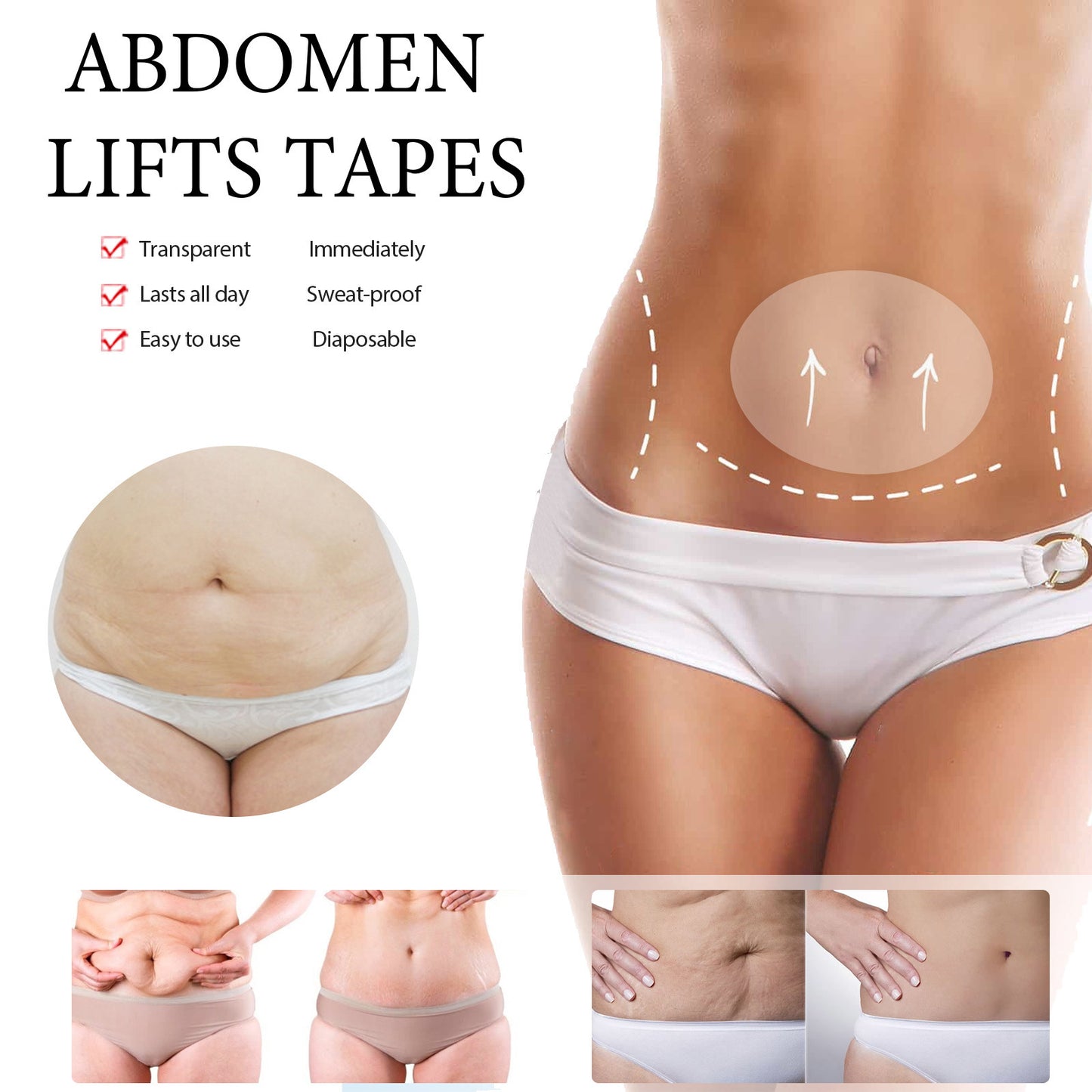 Eelhoe Abdomen Lifting Tapes Belly Pad Anti Wrinkle Remover Skin Care Easy To Use