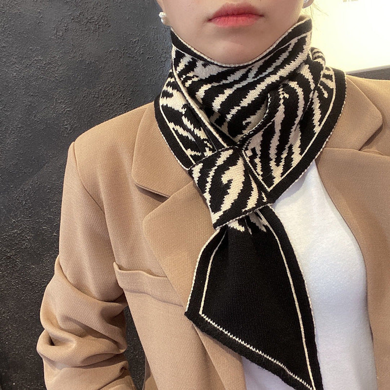 Neck Protection Houndstooth Narrow Scarf Small Long Knitted Small Scarf