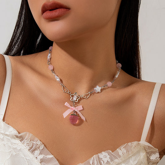 Acrylic Strawberry Fashion Necklace Pearl