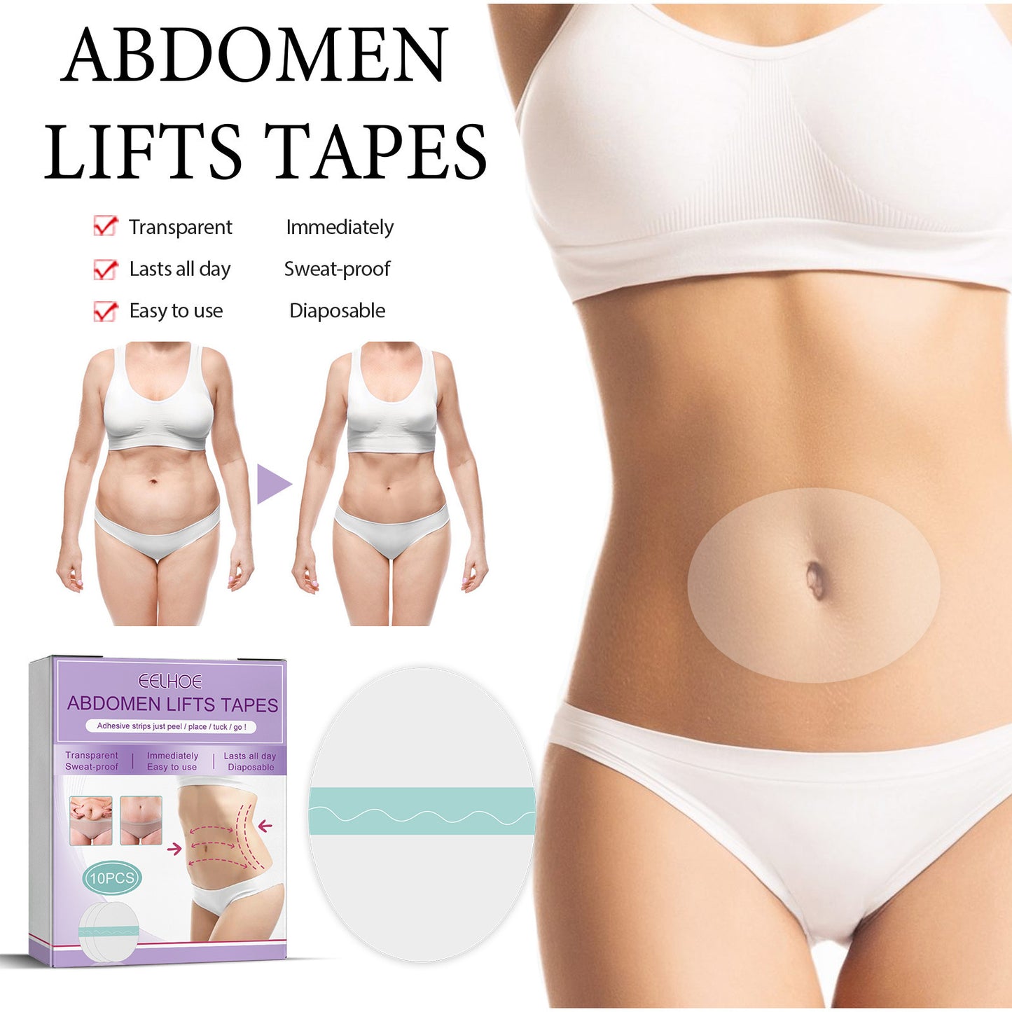 Eelhoe Abdomen Lifting Tapes Belly Pad Anti Wrinkle Remover Skin Care Easy To Use